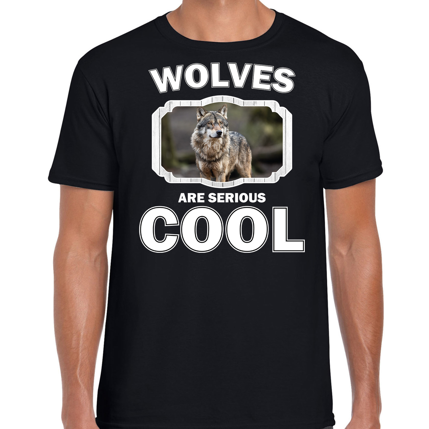 T-shirt wolfs are serious cool zwart heren - wolven/ wolf shirt