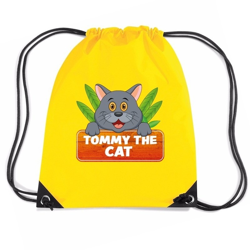 Tommy the Cat katten trekkoord rugzak-gymtas geel voor kinderen