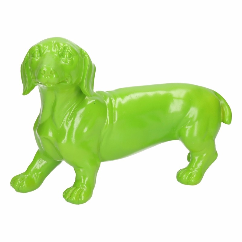 Tuinbeeld Teckel hondje groen 29 cm