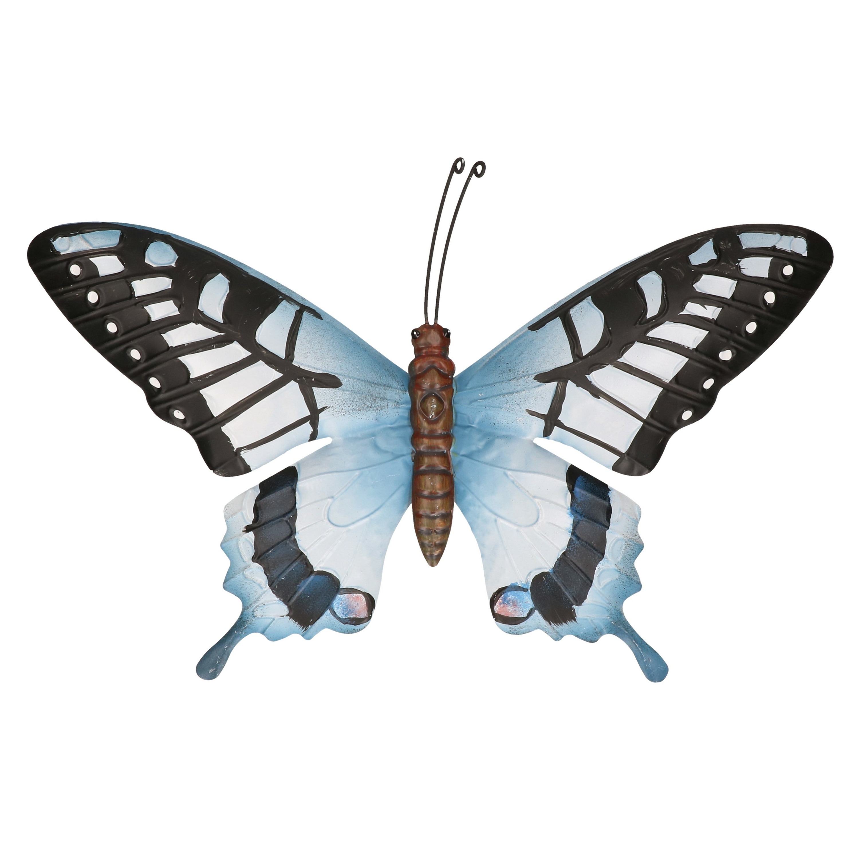 Tuindecoratie grijsblauw-zwarte vlinder 35 cm