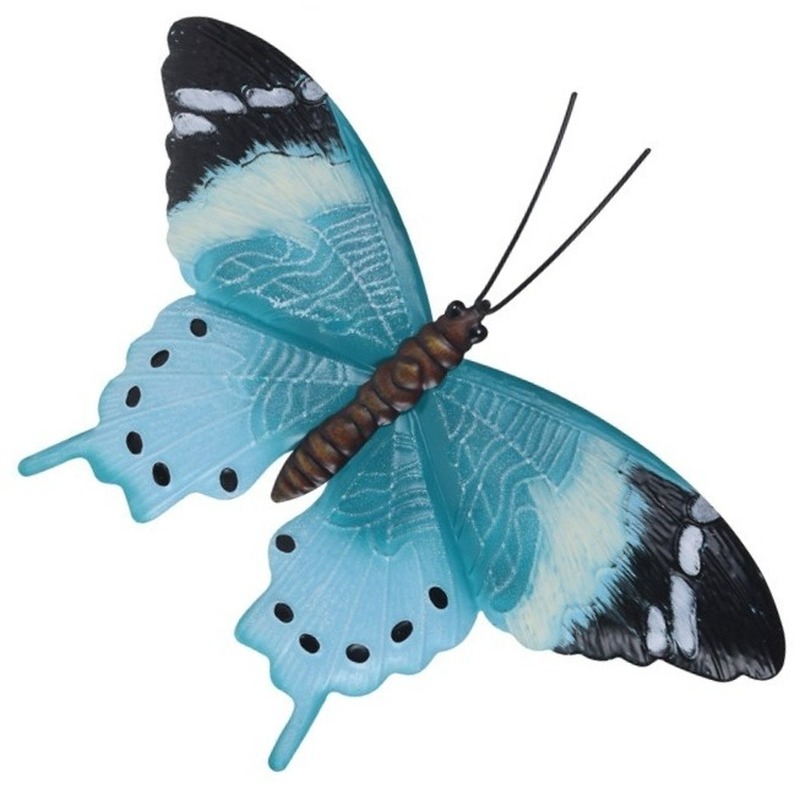 Afbeelding Tuindecoratie lichtblauw/zwarte vlinder 35 cm door Animals Giftshop