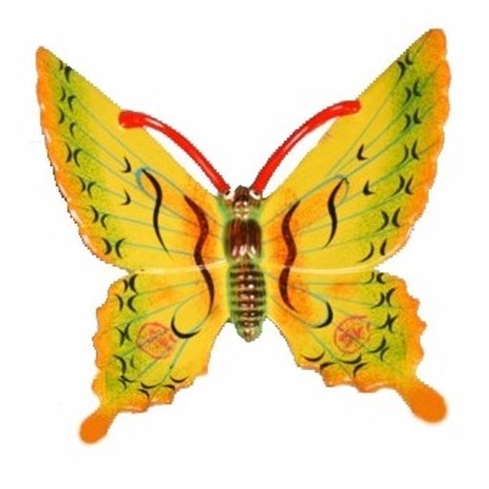 Tuindecoratie vlinder geel 17 cm kunststof