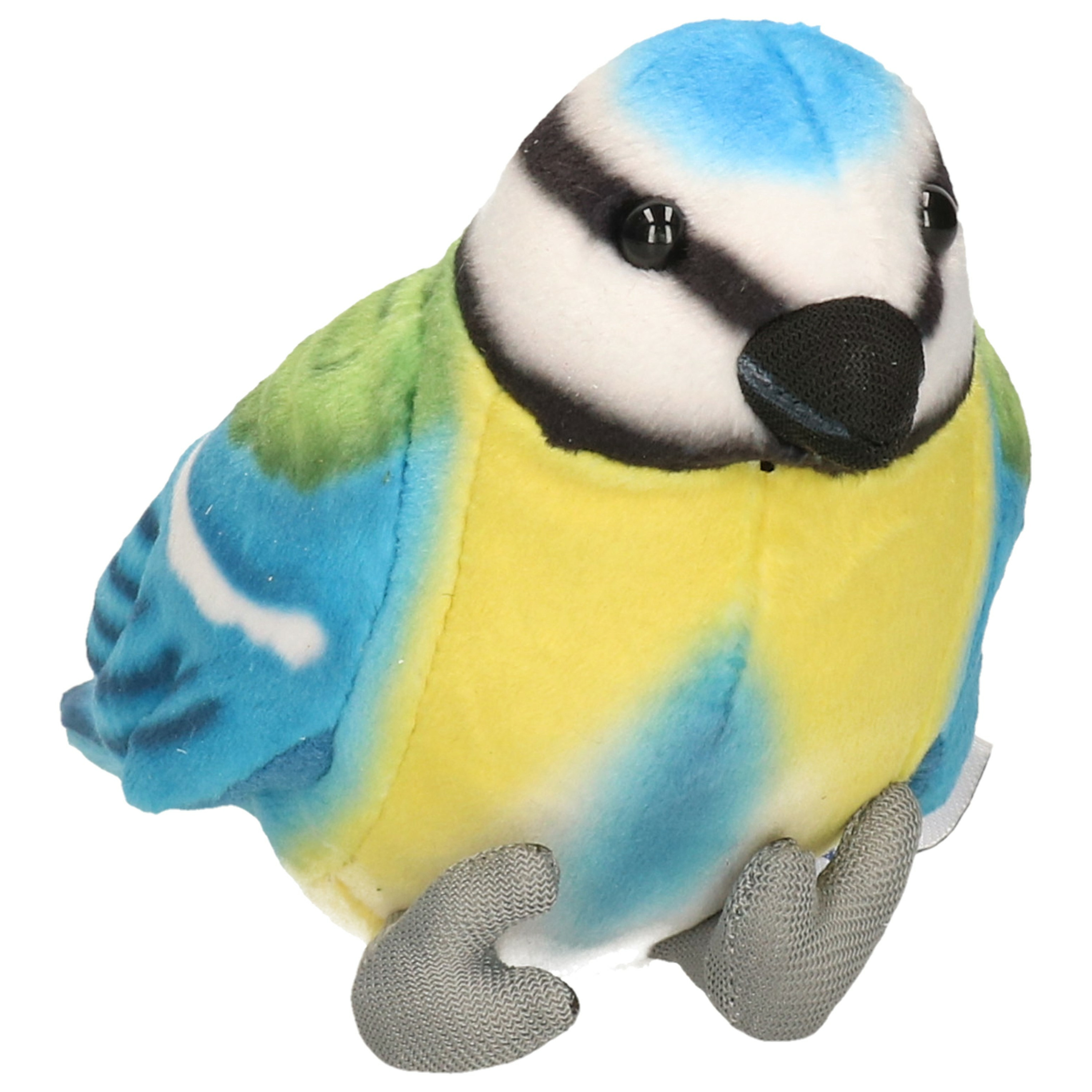 Uni Toys Knuffeldier Pimpelmees vogel zachte pluche stof blauw-geel 10 cm