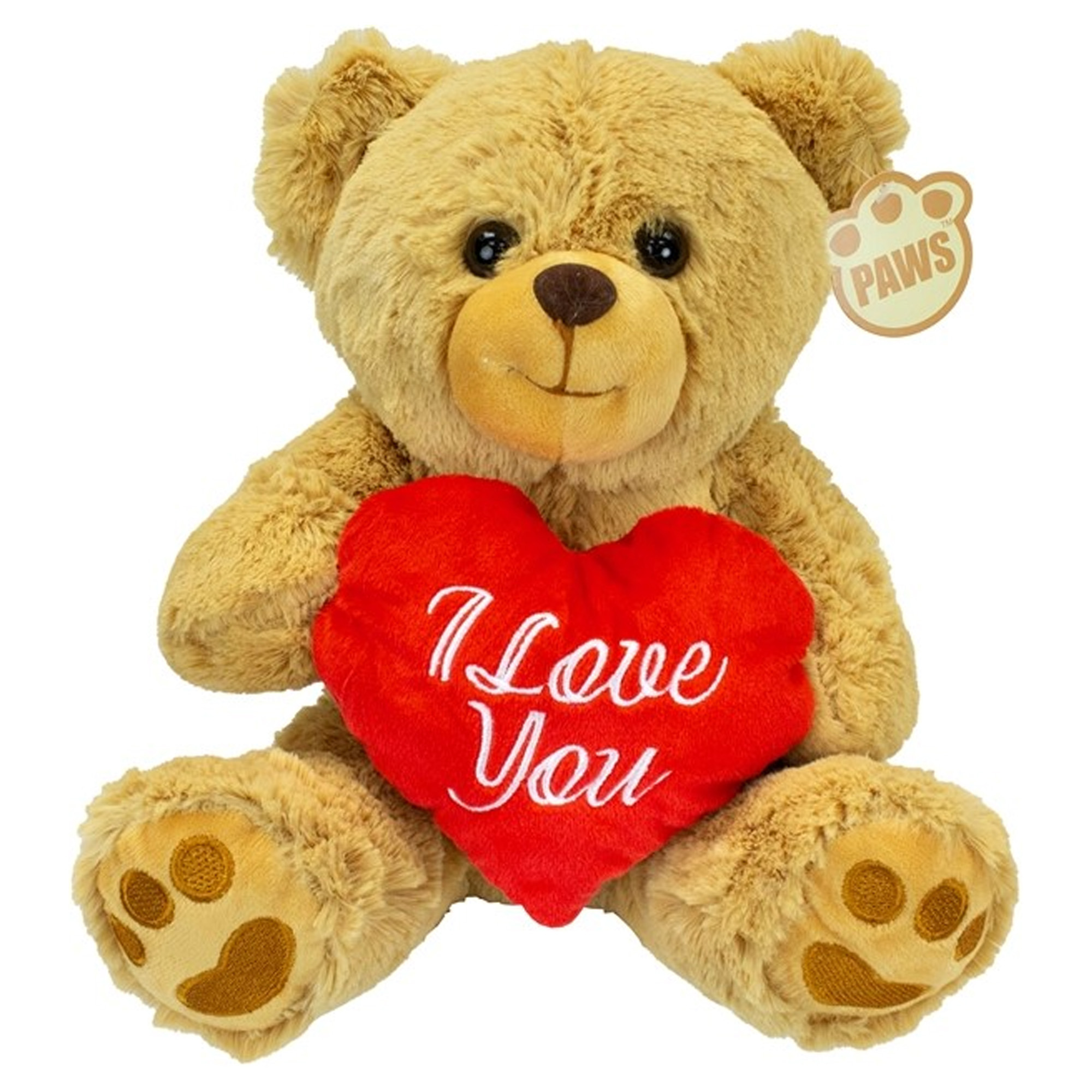 Valentijn I Love You knuffel beertje - zachte pluche - rood hartje - cadeau - 20 cm - lichtbruin