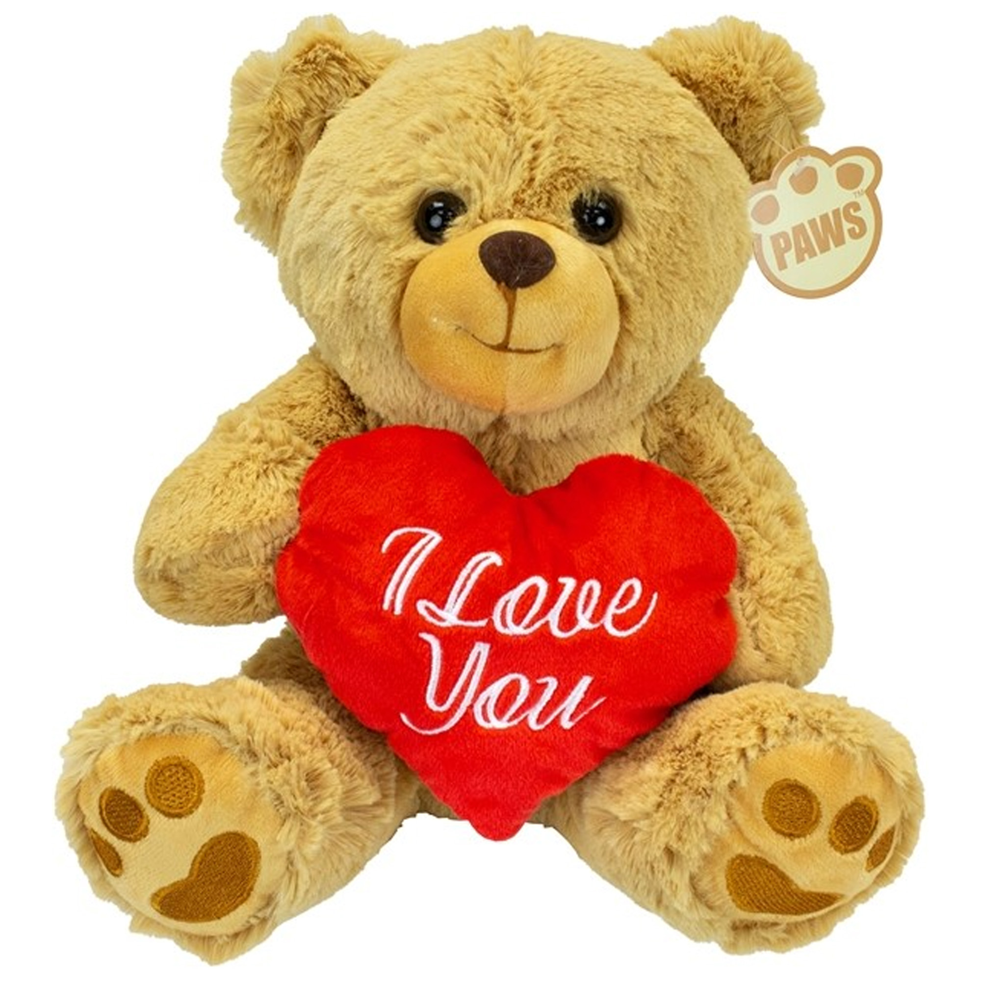 Valentijn I Love You knuffel beertje - zachte pluche - rood hartje - cadeau - 26 cm - lichtbruin