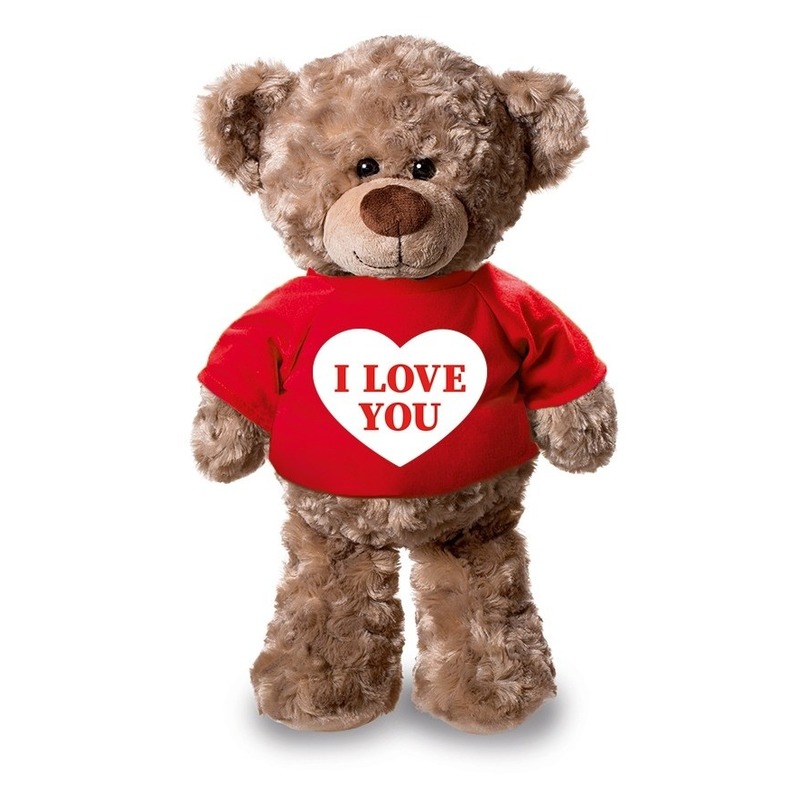 Valentijn I love you knuffelbeer rood shirtje 24 cm