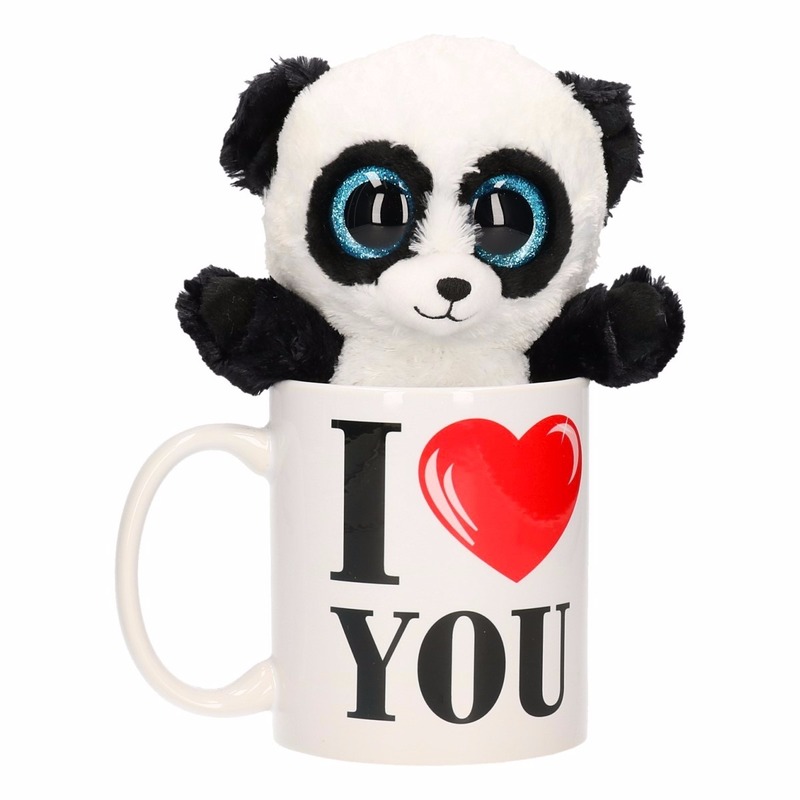 Afbeelding Valentijn kado I Love You beker met pluche panda door Animals Giftshop