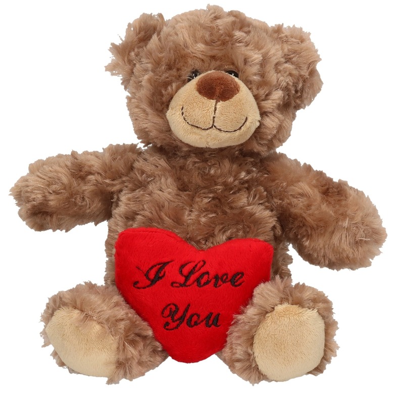 Valentijnscadeau bruine knuffelbeer met hartje 24 cm