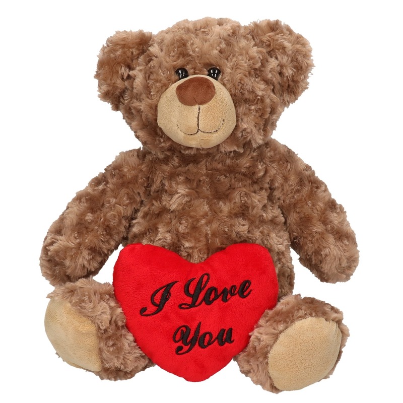 Valentijnscadeau bruine knuffelbeer XL met hartje 43 cm