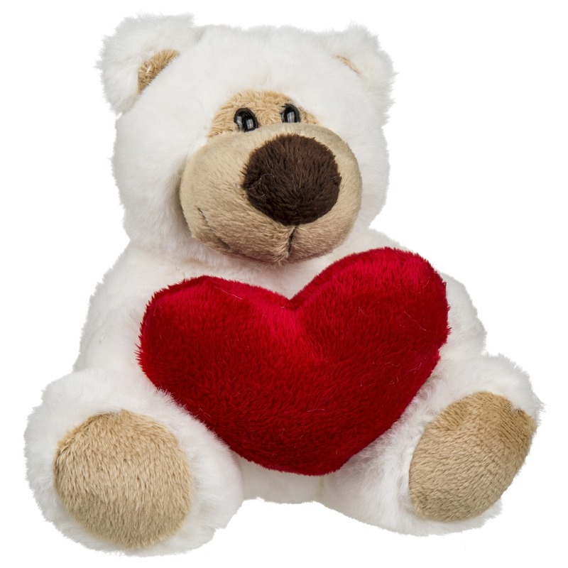 Valentijnscadeau knuffelbeer met rood hartje 15 cm