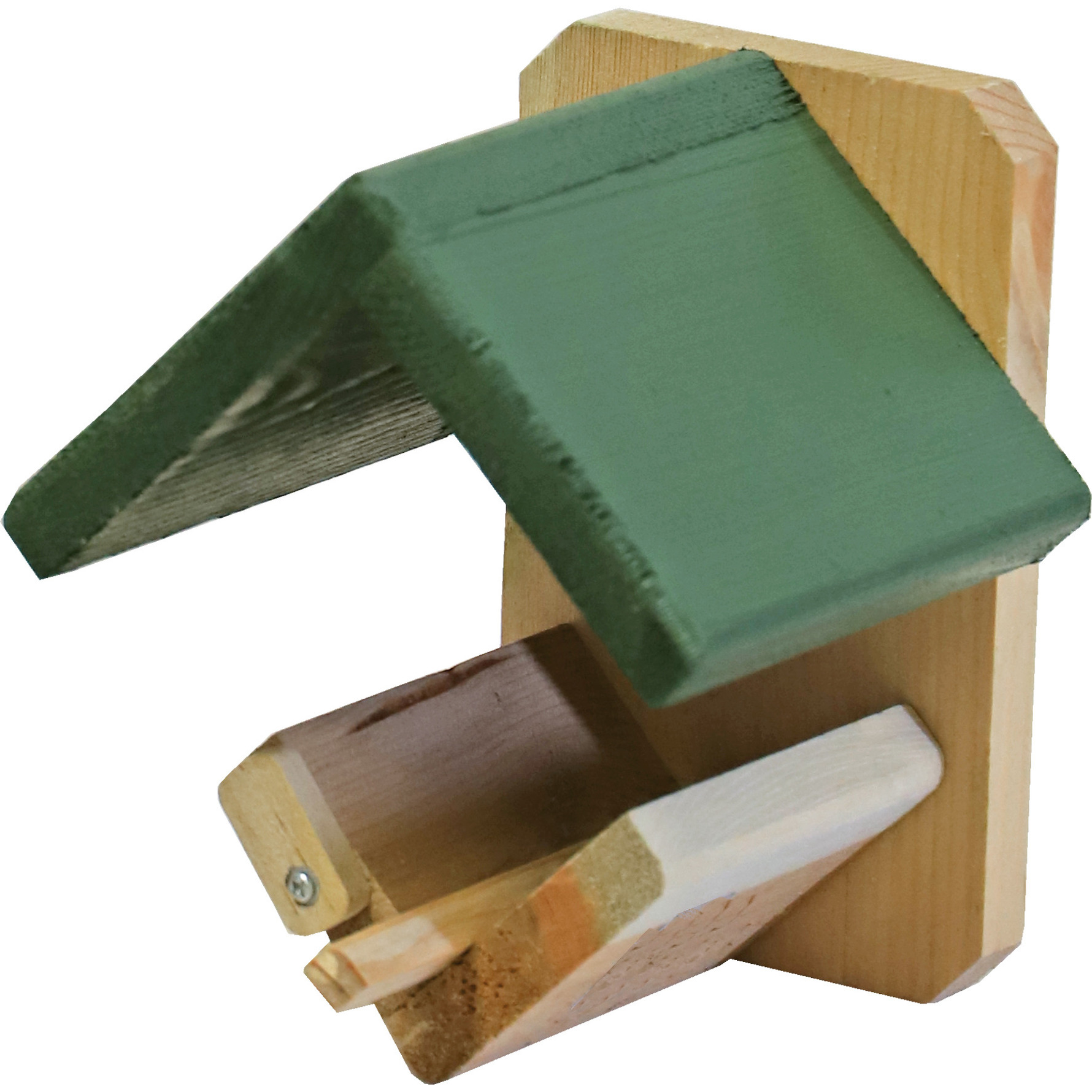 Vogelhuisje/voederhuisje/pindakaashuisje hout met groen dakje 16 cm