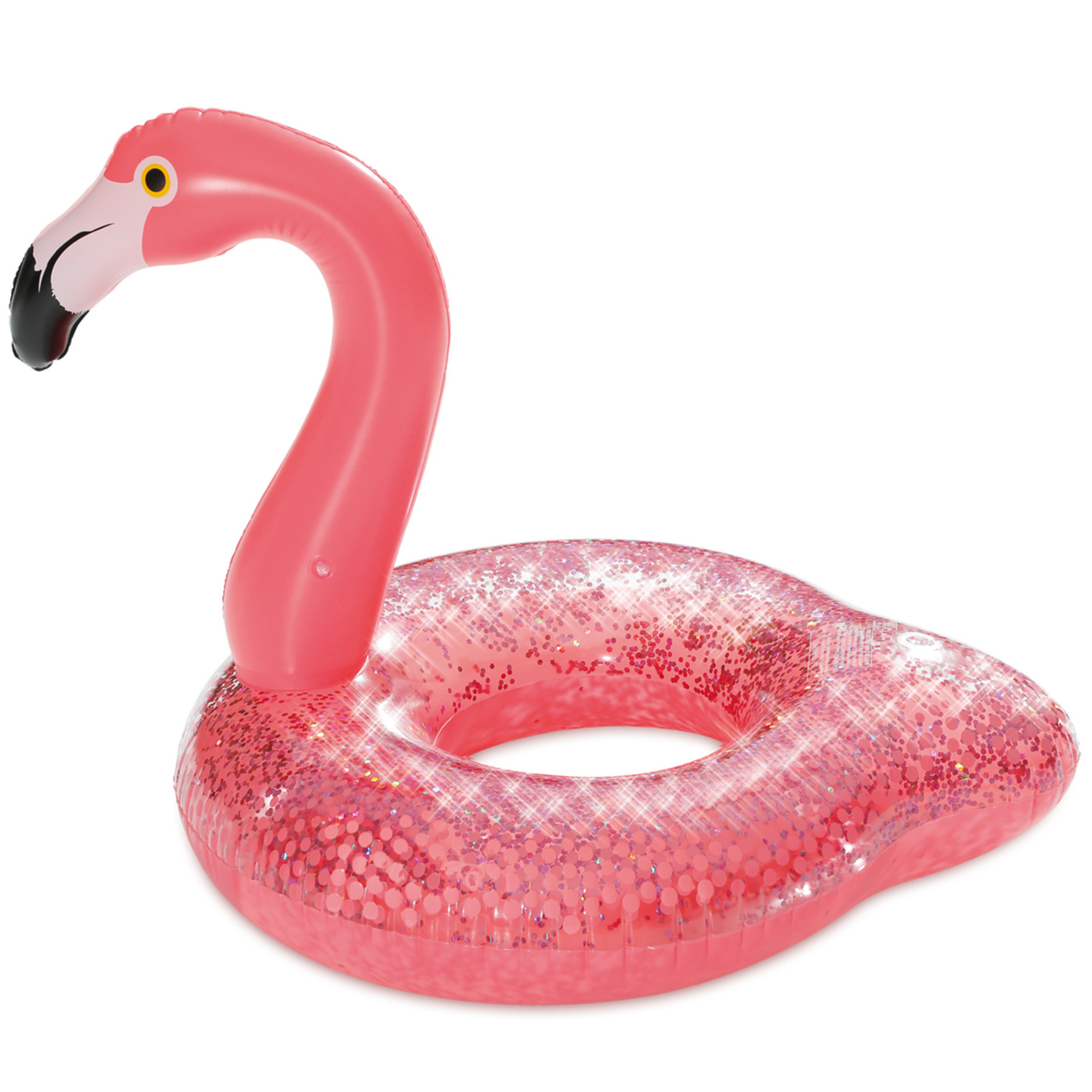 Afbeelding Waterspeelgoed roze glitter flamingo zwemband/zwemring 80 x 106 x 79 cm voor jongens/meisjes/kinderen en dames/heren/volwassenen door Animals Giftshop