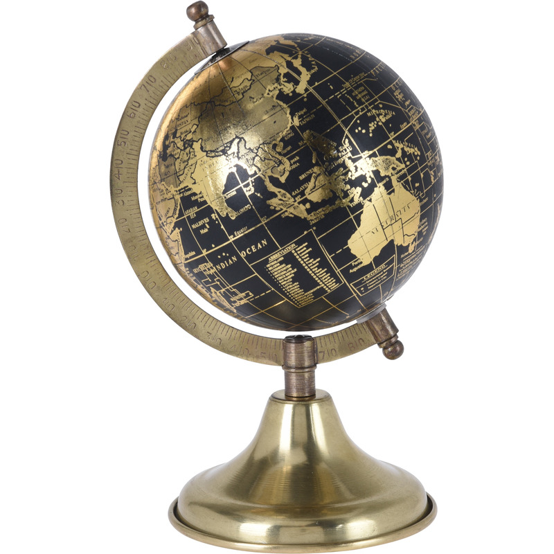 Wereldbol/wereldbal decoratie goud/zwart antiek 13 x 24 cm