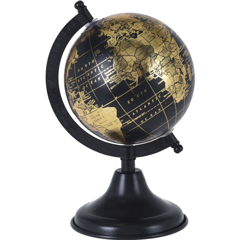 Wereldbol/wereldbal decoratie zwart/goud antiek 13 x 24 cm