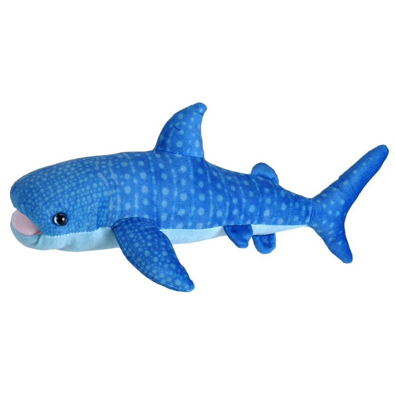 Wild Republic Pluche walvishaai knuffel - blauw - 35 cm - speelgoed zeedieren