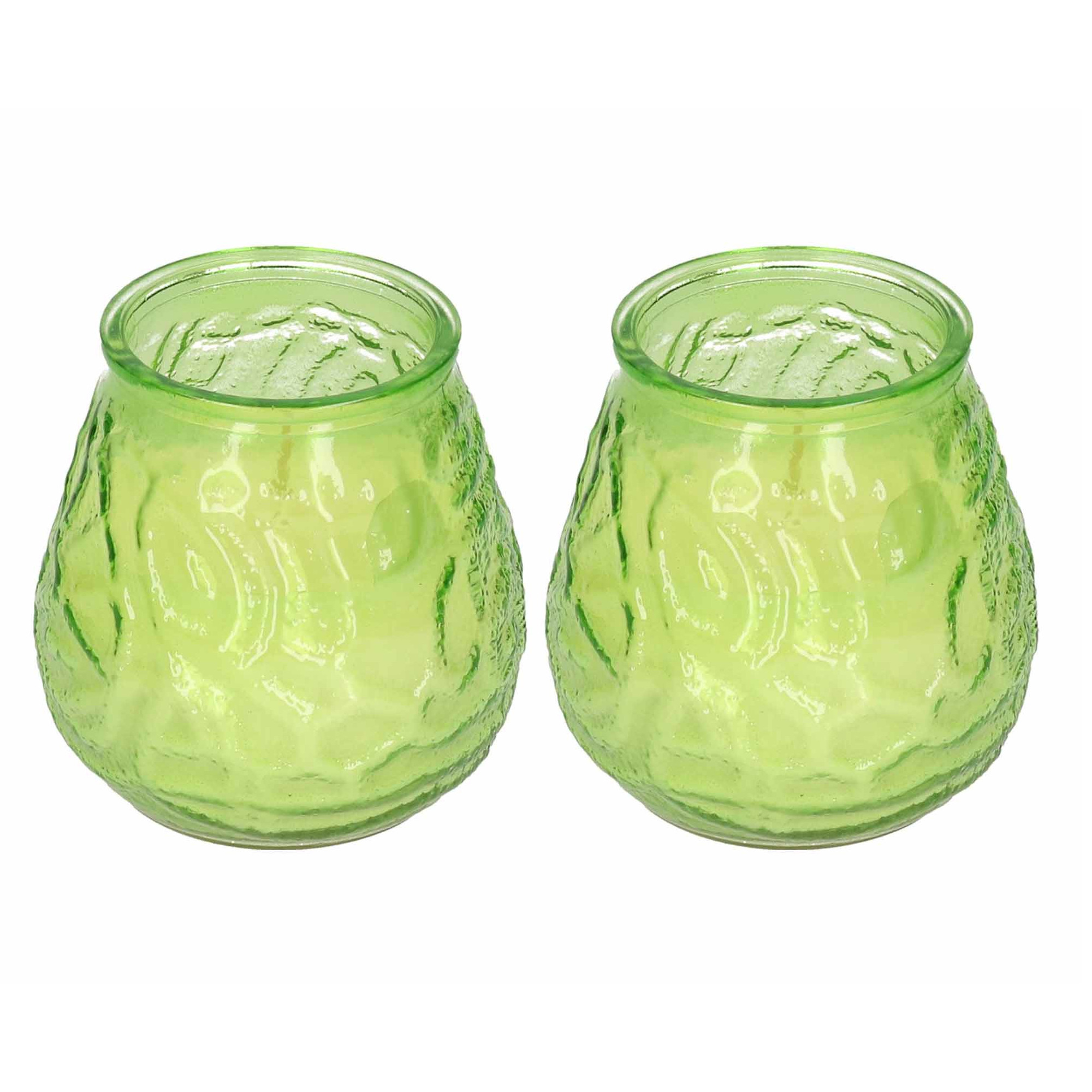 Windlicht geurkaars - 2x - groen glas - 48 branduren - citrusgeur