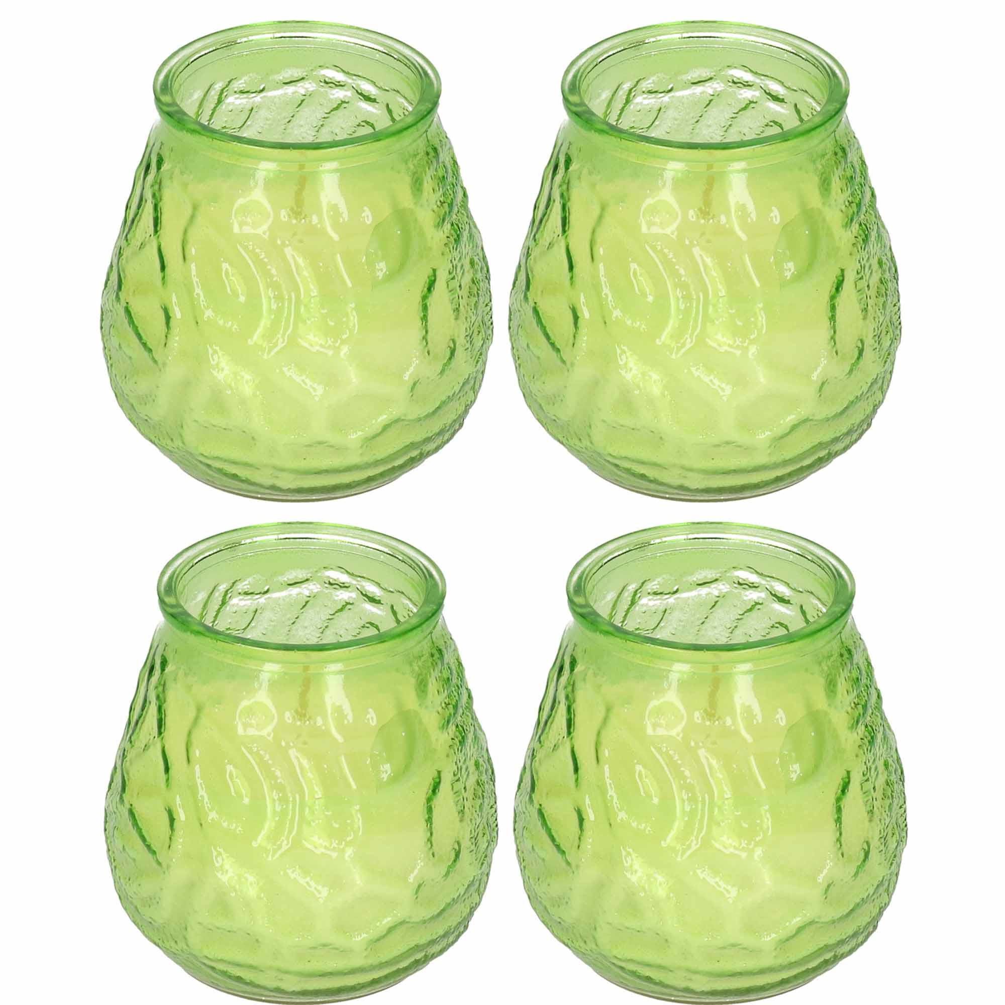 Windlicht geurkaars - 4x - groen glas - 48 branduren - citrusgeur