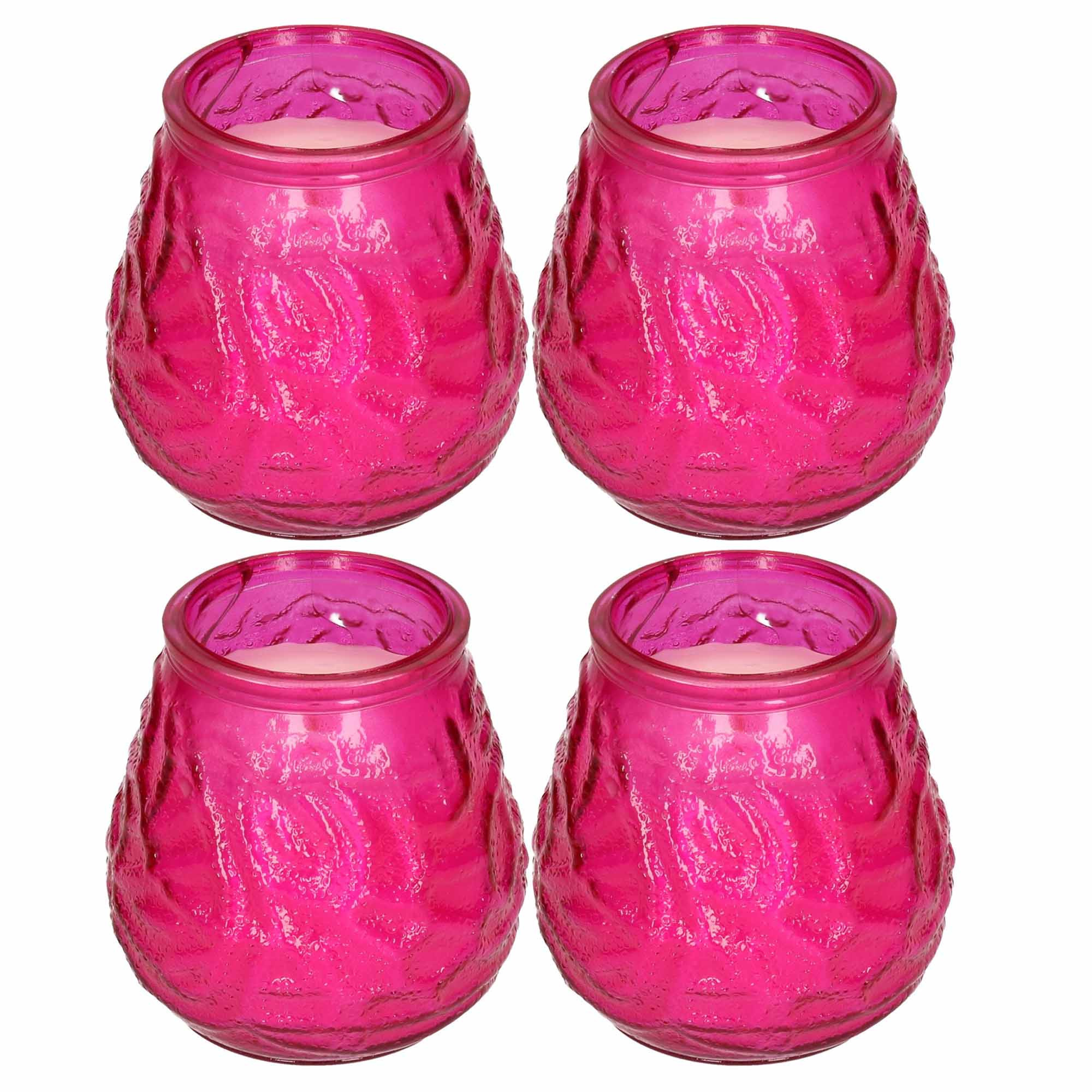 Windlicht geurkaars - 4x - roze glas - 48 branduren - citrusgeur