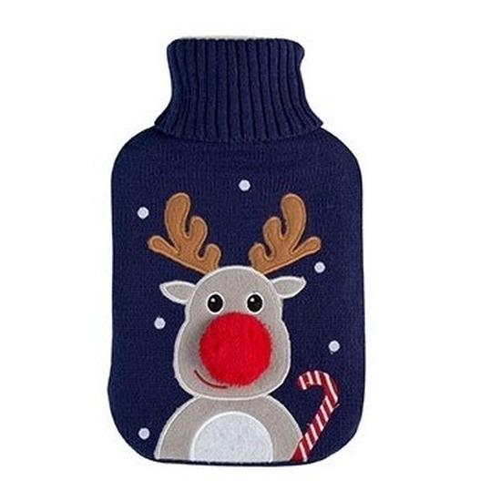 Afbeelding Winter kruik met Kerst rendier blauwe hoes 2 liter door Animals Giftshop