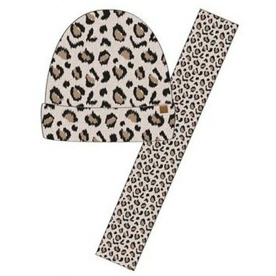 Wintersetje sjaal en muts beige panter/luipaard print voor meisjes
