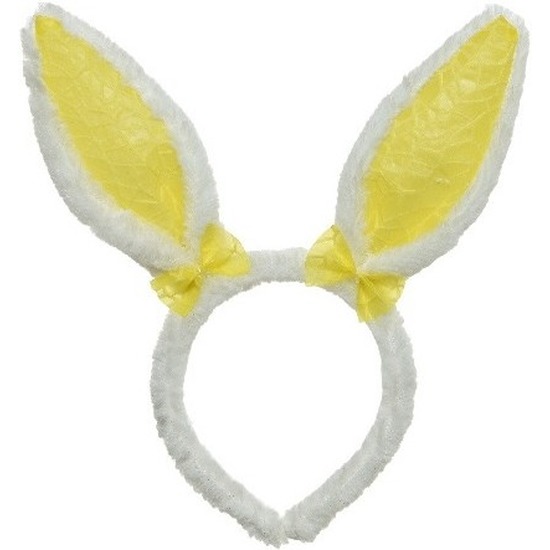 Wit/geel konijnen/hazen oren diadeempje 24 cm