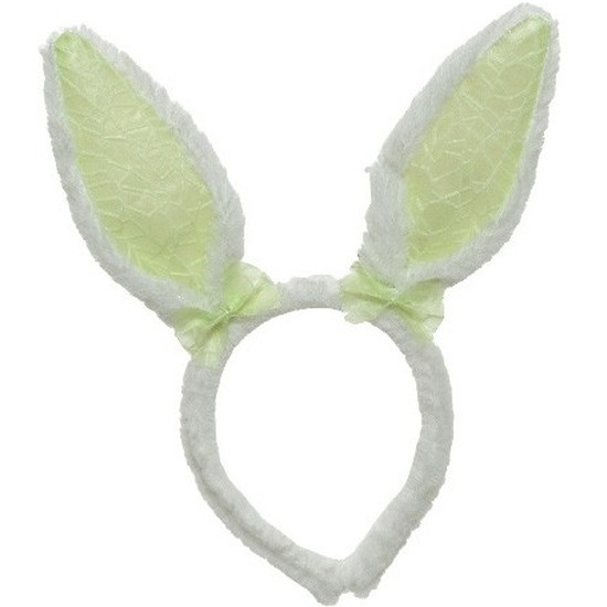 Afbeelding Wit/groen konijnen/hazen oren diadeempje 24 cm door Animals Giftshop