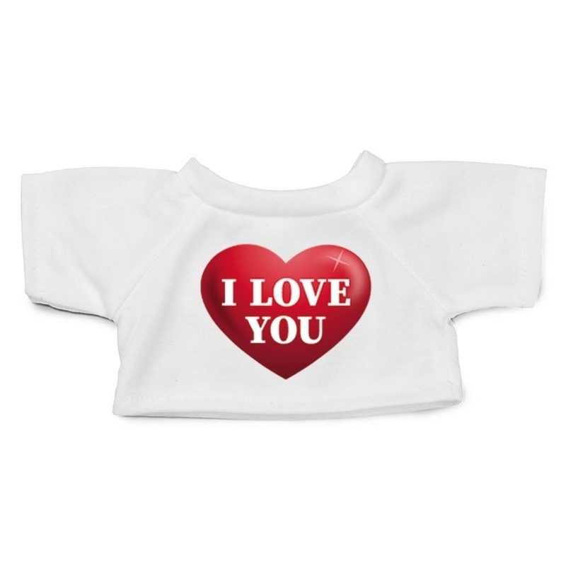 Wit knuffel shirt hartje I love you maat M voor Clothies knuffel 13 x 9 cm