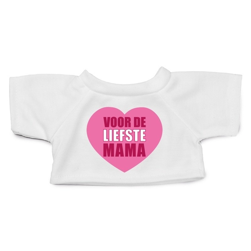 Wit knuffel shirt hartje Liefste Mama maat M voor Clothies knuffel 13 x 9 cm