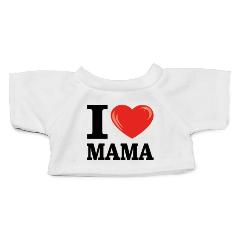 Wit knuffel shirt I love mama maat M voor Clothies knuffel 13 x 9 cm