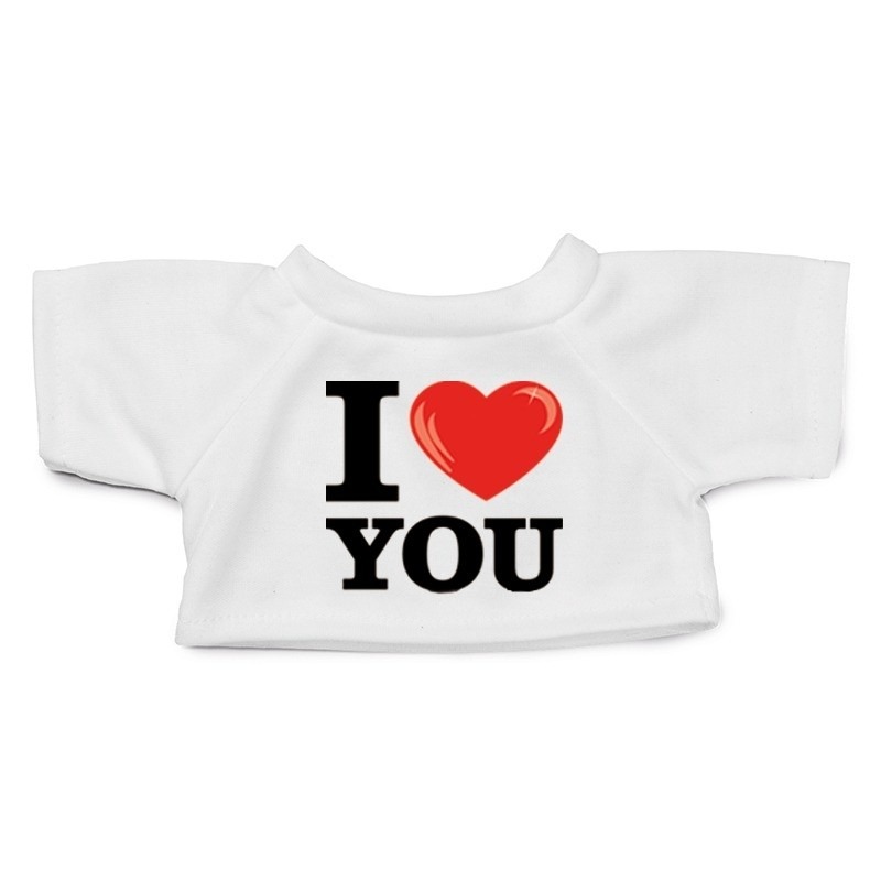 Wit knuffel shirt I love you maat M voor Clothies knuffel 13 x 9 cm