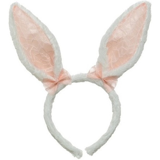 Wit/roze konijnen/hazen oren diadeempje 24 cm