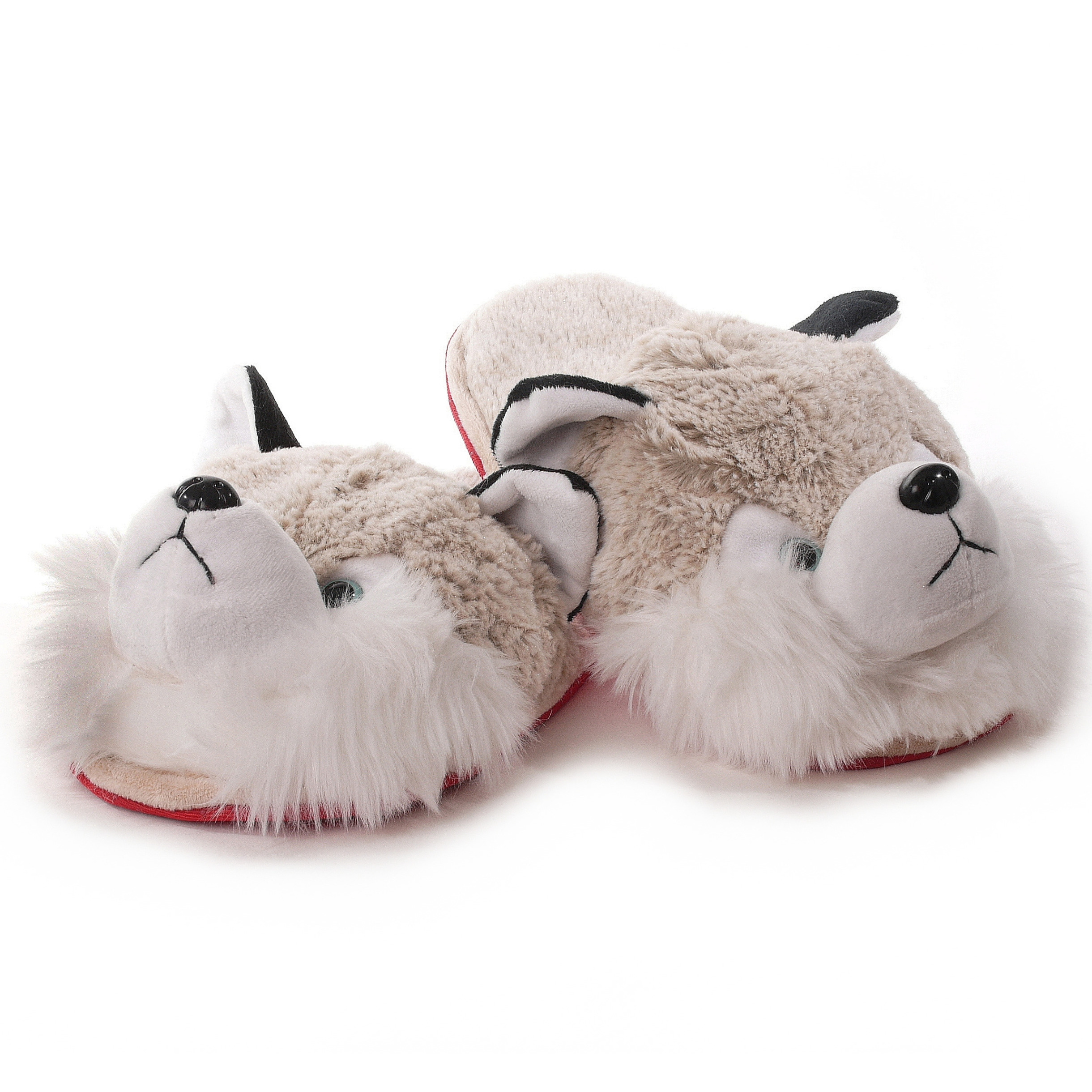 Witte/grijze husky honden instappers pantoffels/sloffen voor kinderen/jongens/meisjes