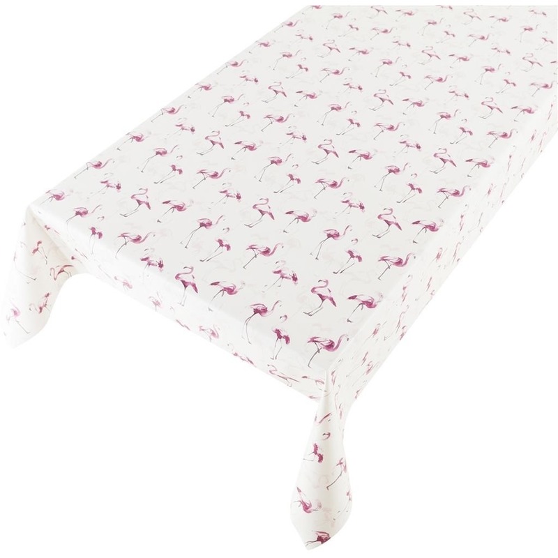 Witte tafelkleden/tafelzeilen roze flamingo print 140 x 245 cm rechthoekig