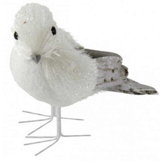 Witte vogel met glitters12 cm type 2