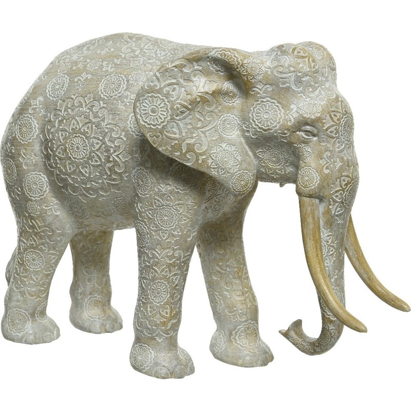 Woondecoratie beeld gegraveerde olifant 18 cm