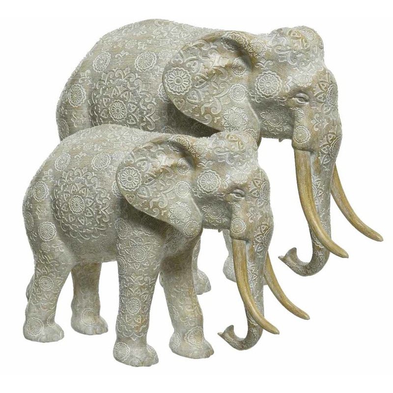 Woondecoratie beelden set olifanten 26 en 18 cm