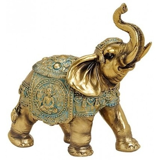 Woondecoratie olifanten beeldje goud 16 cm