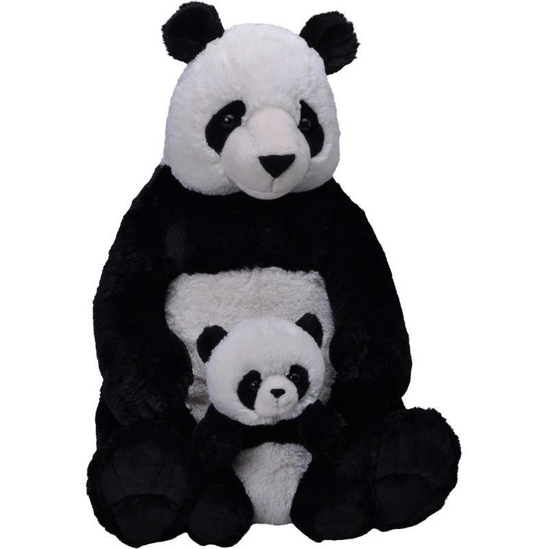 Afbeelding XL knuffel zwart/witte panda met baby 76 cm knuffeldieren door Animals Giftshop