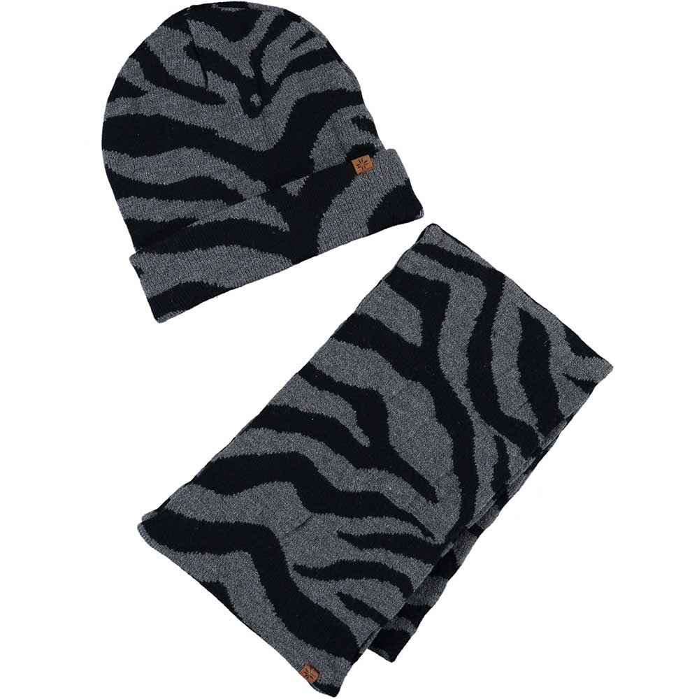 Zebraprint muts en sjaal-shawl grijs-zwart voor meisjes