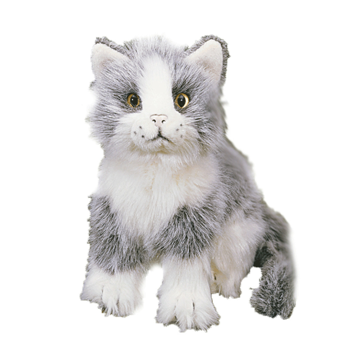Zittende grijs witte kat van pluche 20 cm