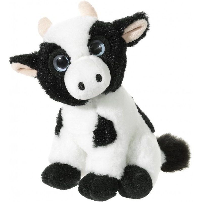 Zwart met witte pluche koe/koeien knuffels 14 cm