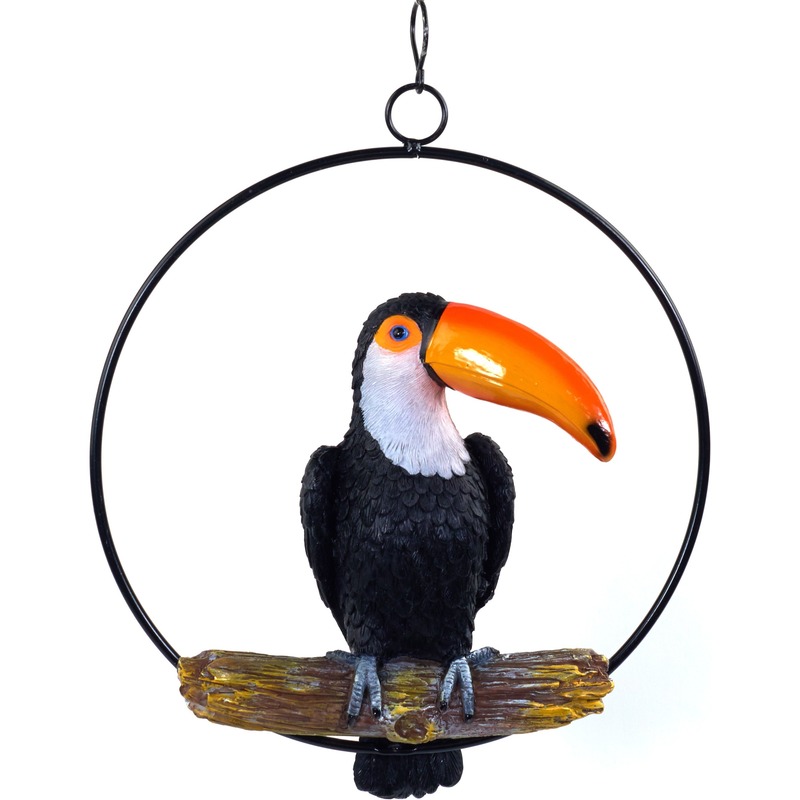 Zwart tuindecoratie beeld toekan vogel 20 cm in ring