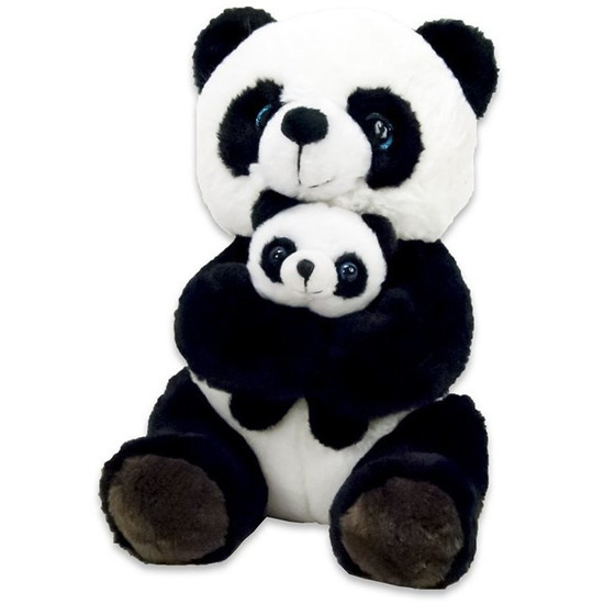 Afbeelding Zwart/witte panda beren knuffels 20 cm met baby knuffeldieren door Animals Giftshop