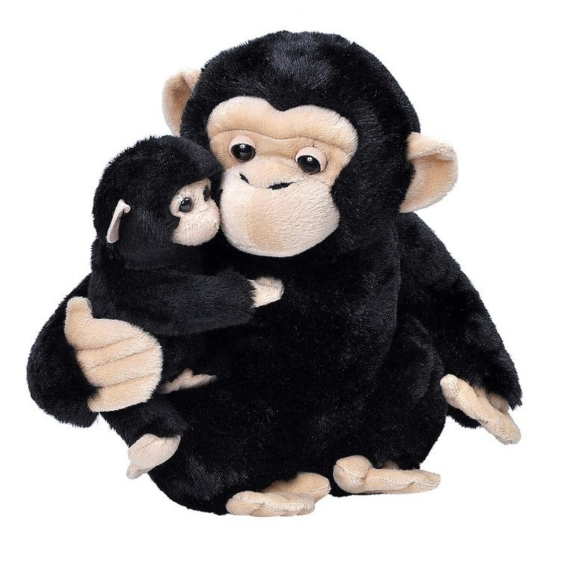 Zwarte chimpansee met baby knuffels 38 cm knuffeldieren