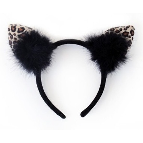 Zwarte haarband met luipaard oortjes voor dames