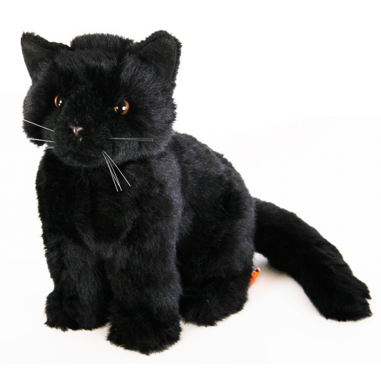 Zwarte kat knuffel liggend 20 cm zwart