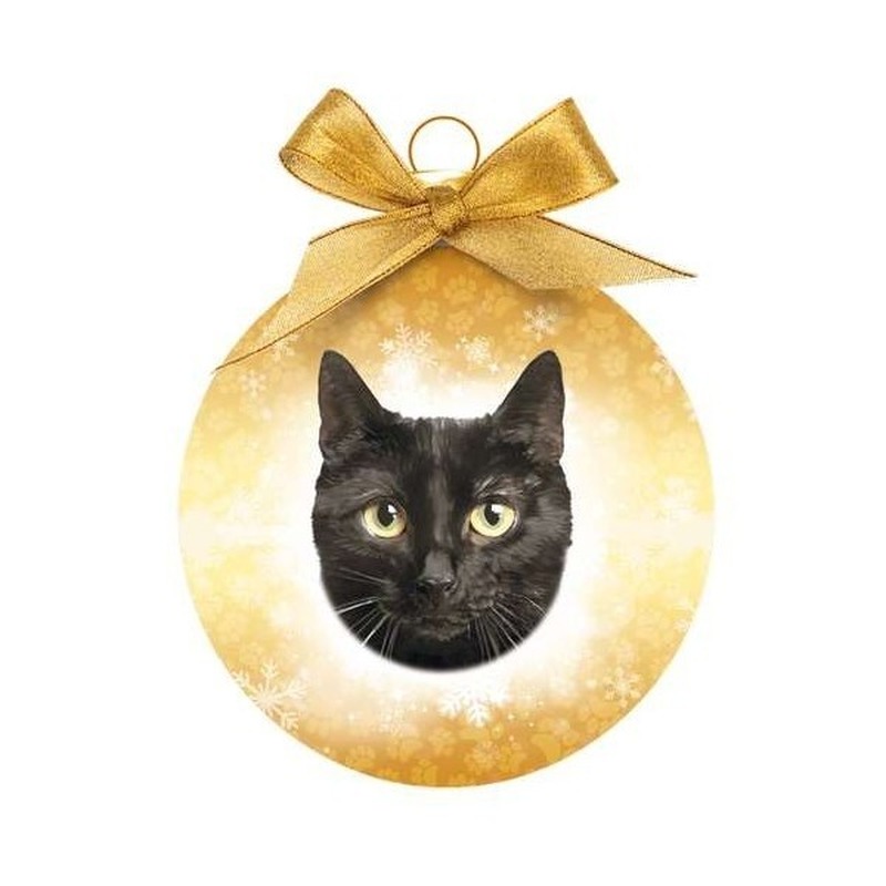 Zwarte katten/poezen kerstballen 8 cm