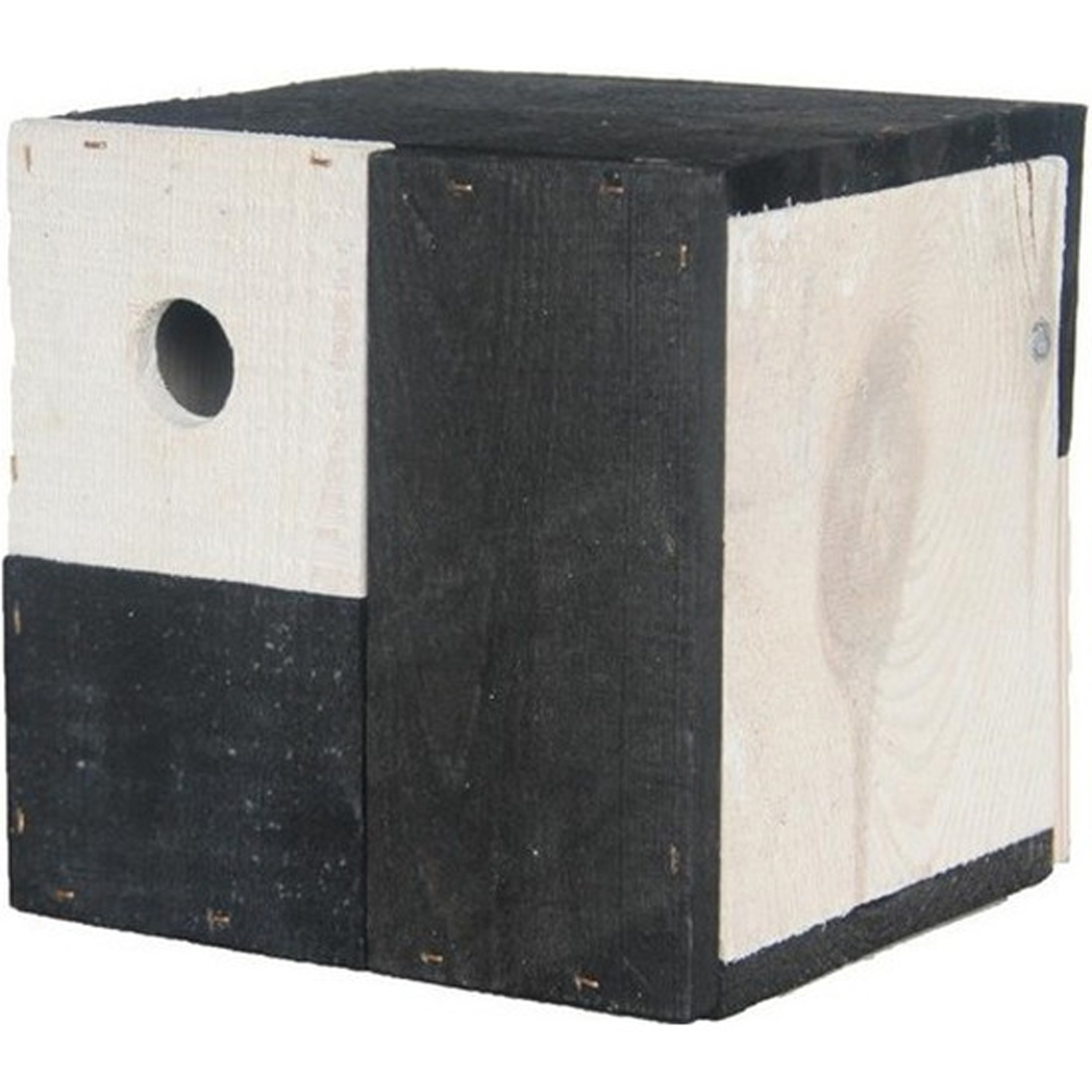 Zwarte-witte kubus vogelhuisje voor kleine vogels 18 x 18 x 18 cm