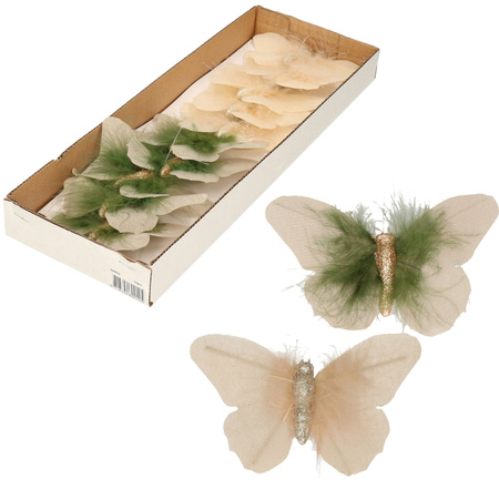 10x decoration cream/beige butterflies on clips 11 x 8 cm