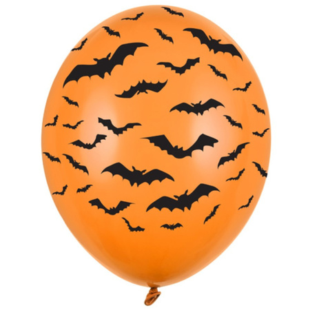 12x Mat oranje ballonnen met zwarte vleermuis print 30 cm Halloween feest/party versiering
